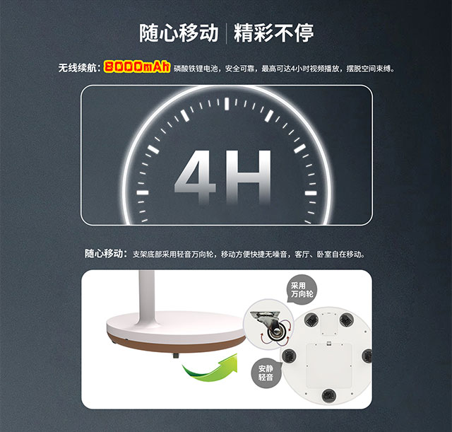 尊龙中国科技闺蜜机内置万向轮，可全屋移动